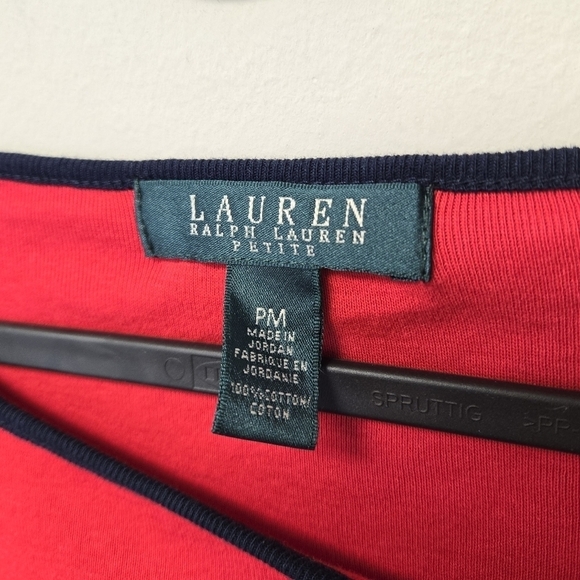Lauren Ralph Lauren Petite 3/4 Sleeve Stripe Top Red Navy PM - Picture 5 of 6